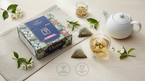 Image of Dabri Jasmine Green Tea 16 Pyramid Dip Teabags|Natural Dried Jasmine Flowers & Green Tea Leaves|Rich Antioxidants|Boosts Metabolism, Brain & Heart Health|Contains Catechins for Tooth Protection
