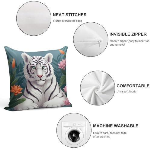 Fundas de cojín de felpa de tigre blanco decorativas con cremallera para cama y sofá 4