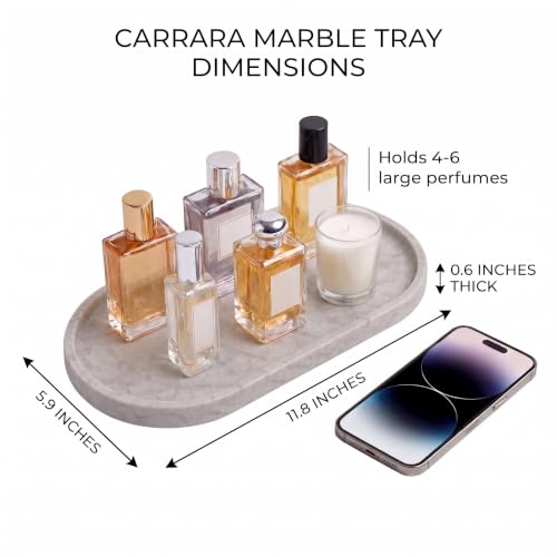 YKAJO-Carrara-White-Gray-Oval-Marble-Tray-118x59-Perfume-Organizer-Dish-Honed-natural-stone-holds-jewelry-rings-keys-candles-trinkets-for-dresser-nightstand-bath-counter