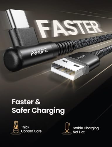Image of AINOPE Right Angle USB Type C Cable [3-Pack 3.3ft /6.6ft /10ft] 3.1A Fast Charging USB to USB C Cable, Nylon Braided USB C Charging Cable Compatible with Galaxy S21+ Ultra, iPad mini /Air /Pro, Pixel 6X