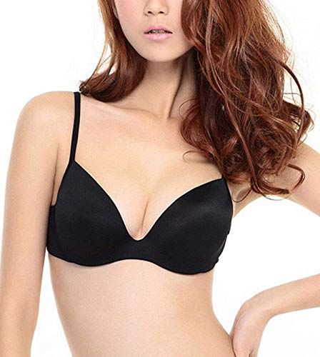 Image of Brachy Women's Polyamide Padded Underwire Seamless, Push-Up Bra (BCA ZLPU027 32B Glossy Midnight Glossy Midnight 32B)