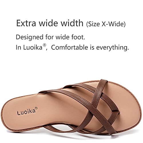 Image of Luoika Women's Wide Width Flat Sandals, Flip Flop Slides Sandal Casual Strapy Sandal Slip on Summer Beach Shoes for Women.