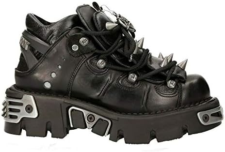 New Rock Unisex 110-S1 Reactor Black Leather Rock Goth Emo Stud Low Ankle Boots 44