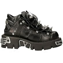 New Rock Unisex 110-S1 Reactor Black Leather Rock Goth Emo Stud Low Ankle Boots 41