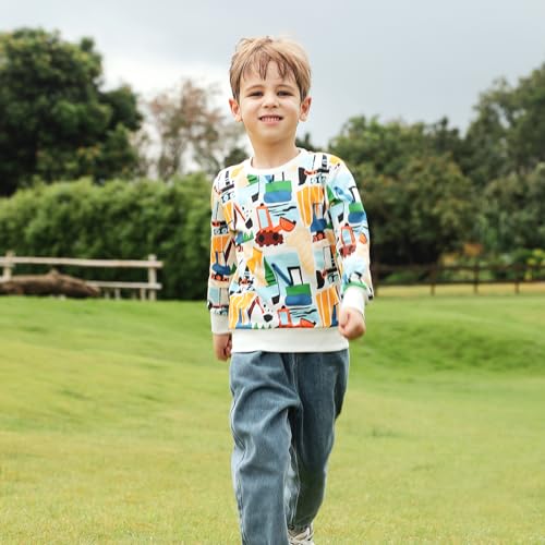 Image of GFQLONG Toddler Boy Sweatshirt 2T 3T 4T 5T Long Sleeve Shirts Boys Sweater | cotton Dinosaur Cartoon Pullover Crewneck Sweatshirt,toddler boy sweaters tops,kids fall winter clothes