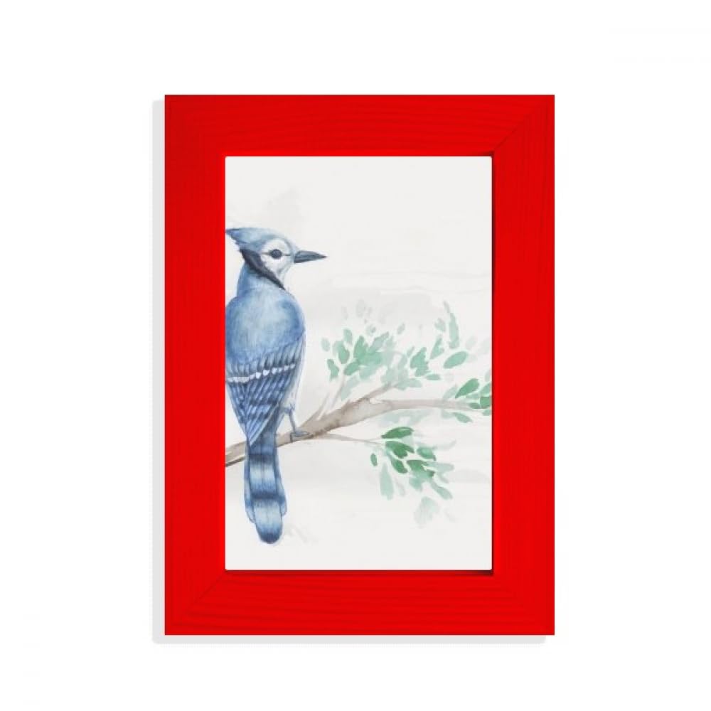 Cadre photo branche bleue et perroquet rouge, objet d'art déco aux finitions sculptées