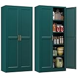 Polup Kitchen Pantry Cabinet, 71 Inch Tall Metal Pantry Cabinet with Doors and Adjustable Shelves, Freestanding Food Cupboard, Storage Cabinets for Dining, Living Room, Green-Teal, Assemble Required