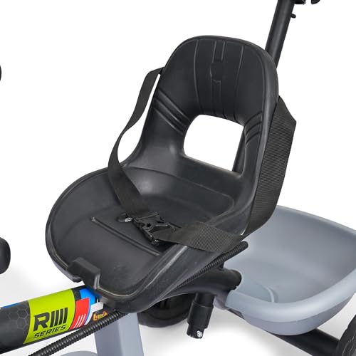 Image of Luusa Elite 500 Kids Tricycle with Parent Push Handle & Safety Seat Belt - Premium 3 Wheel Toddler Cycle with Storage Basket & Comfortable Backrest for 1-4 Years Boys & Girls (Black Silver
