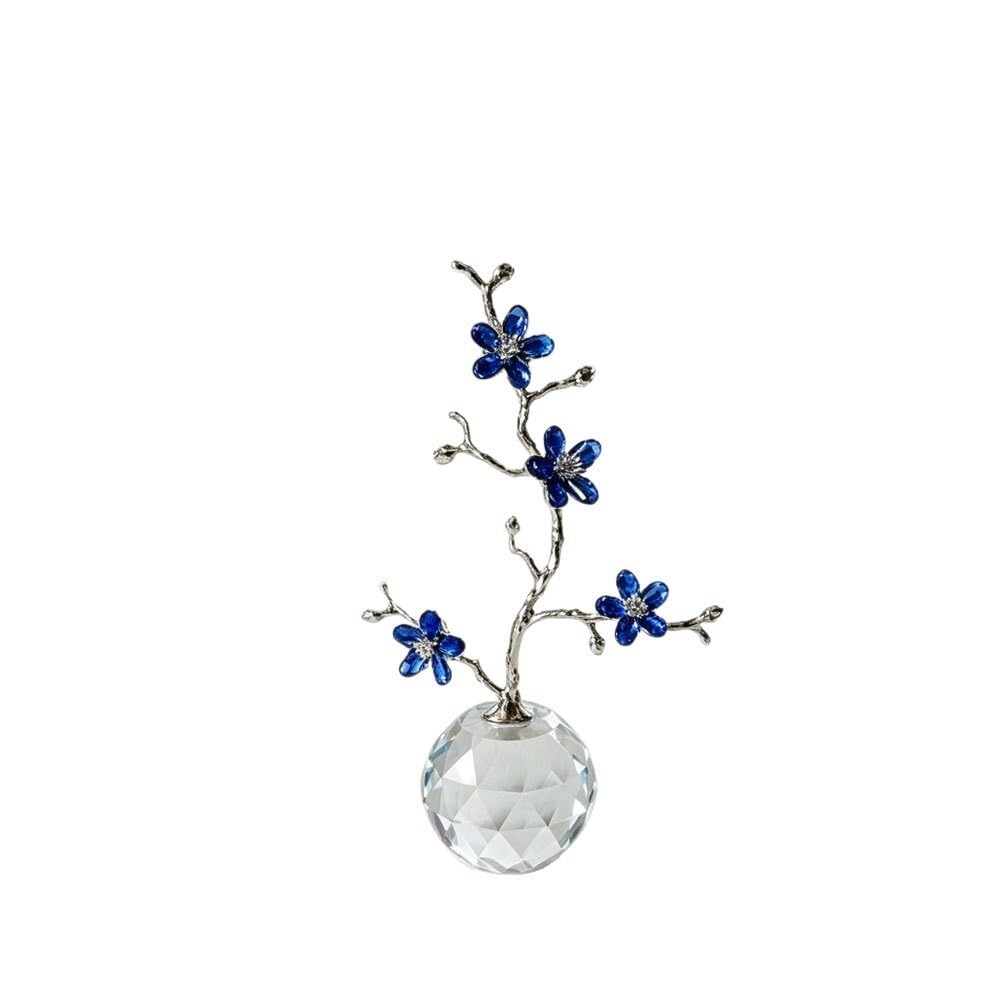 Huffa Blue Crystal Plum Blossom Ornament Home Desktop Decoration Craft Gift