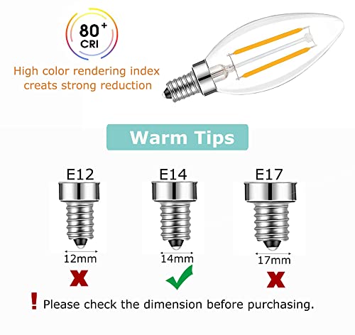 Lamsky E14 European Screw Base Led Filament C35 Shape Bullet Top,2W Warm White 2700K, 20-Watt Incandescent Equivalent, No-Dimmable (2-Pack) #TOP5