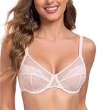 Lemorosy Damen Minimizer BH mit Bügel Vollschalen Große Größen Starker Halt Ungepolster Floraler Spitze BH Große Brüste(Rosa,75F)