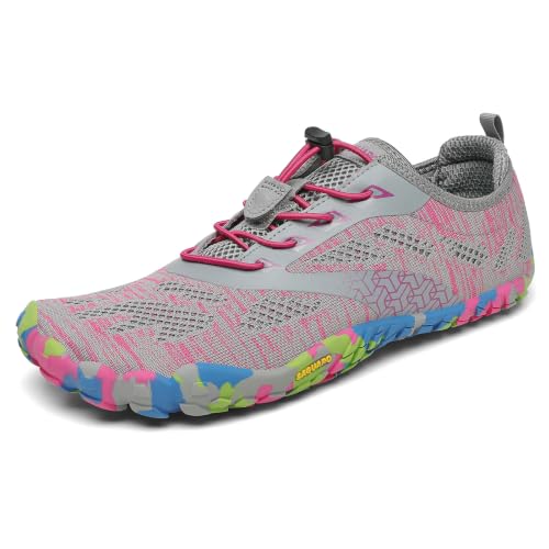SAGUARO Barfußschuhe Herren Barfussschuhe Damen Barfuss Schuhe Zehenschuhe Outdoor Fitnessschuhe rutschfest Traillaufschuhe Barefoot Shoes mit Zero-Drop Solhe Persisches Rosa, Gr.36 EU