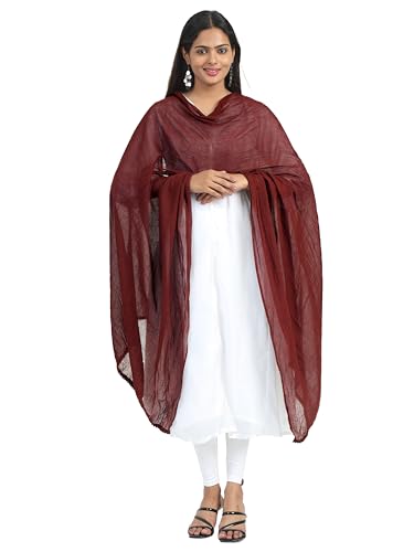 Image of Miraan Solid Pure Cotton Dupatta with Pom Pom Border, 2.25 meters length (DUPCOTTON)