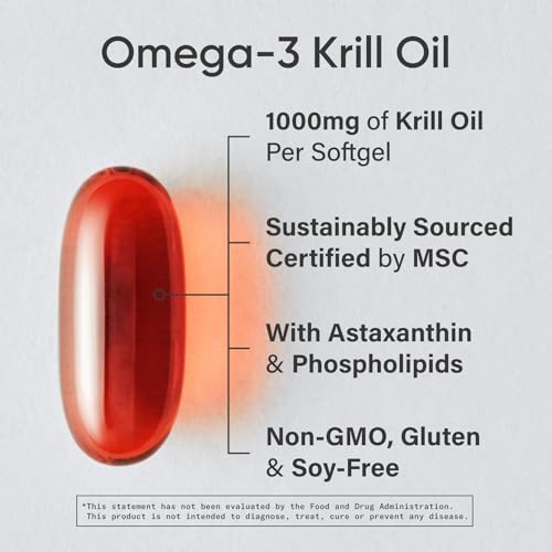 Image of Sports Research Krill Oil Supplement with EPA & DHA Omega 3, Phospholipids & Astaxanthin from Antarctic Krill - Highest Concentration of Krill Oil for Men & Women - 1000mg, 30 Softgel Capsules