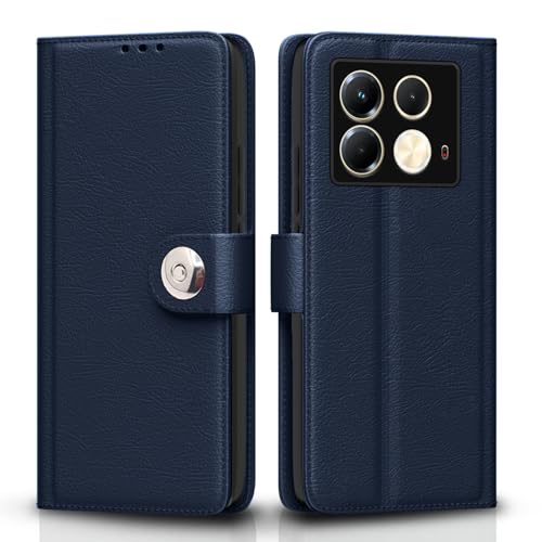 Image of Pikkme Flip Cover for Infinix Note 40 5G Leather Finish | Inside TPU with Card Pockets | Wallet Stand and Shock Proof | Complete Protection Button Flip Case(Blue)