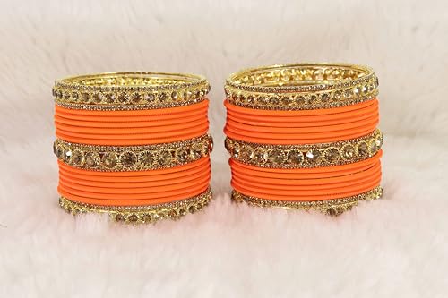 Image of NMII Non-Precious Metal Base Metal and Studded Zircon Gemstone and Matte Finish Worked Bangle set for Women /Girls
