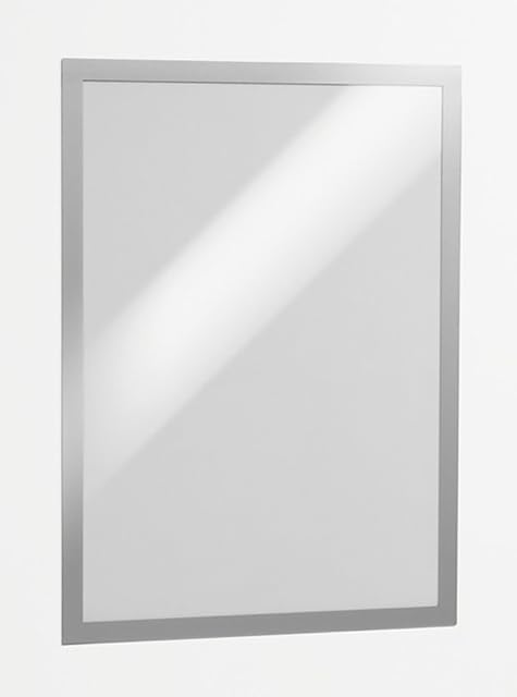 Durable DURAFRAME Self-Adhesive Magnetic Frame | A3 Silver | Pack of 2 | Document Frame For Professional Internal Signage | Self-Adhesive Attachment