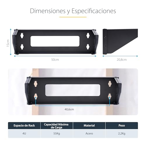 Soporte Mural Vertical 4U de acero resistente StarTech con capacidad de 55kg 4
