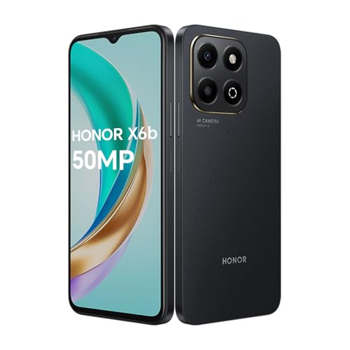 HONOR X6B Smartphone 4G, 4GB 128GB(Memoria Ampliable hasta 8GB), Batería 5200 mAh, Cámara Principal 50 MP, MediaTek Helio G85 (Negro),Android 14, Dual Sim, NFC, Negro