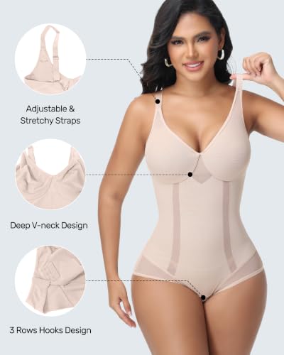 Image of SHAPESHE Women Shapewear Bodysuit Tummy Control Mesh Slimming Body Shaper