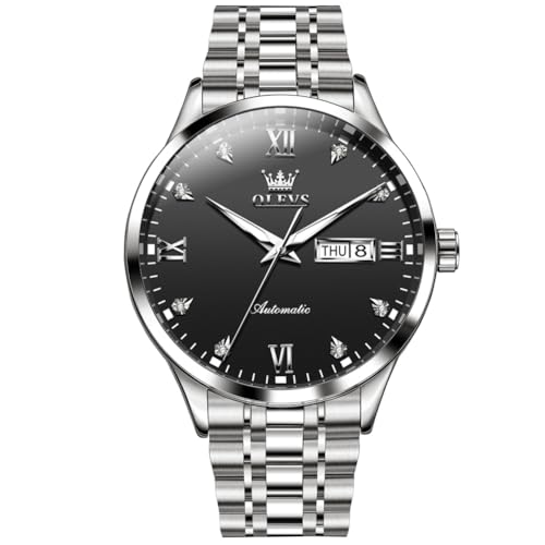 Image of OLEVS Automatic Watches for Men Self Winding Mechanical Wristwatch Luxury Business Dress Stainless Steel Luminous Waterproof Calendar Mens Watch