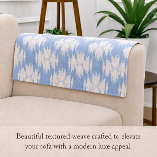 Image of STITCHNEST 'Verdant Ikat Stories' Sofa Armrest Cover | Elegant Jacquard Fabric, Washable & Durable for Modern Living (18 x 22 Inches)