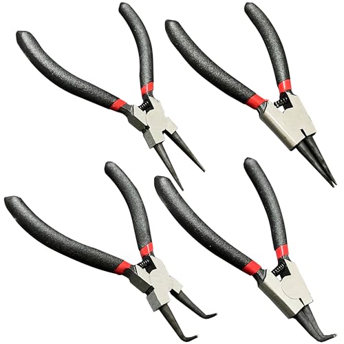 4 PCS Small Snap Ring Pliers Set Mini Internal & External Circlip Plier with Straight/Bent Jaw C Clip Pliers with Spring