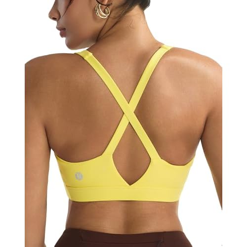 RUNNING GIRL Sports Bra for Women High Support, Molded Cup High Impact Sports Bras with Sewn in Pads Strappy Running Bra Bright Yellow XX-Large