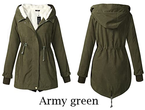 Elonglin Casaco Feminino Forro de Pelúcia com Capuz Cintura de Cordão Casaco Quente Grosso para Mulh