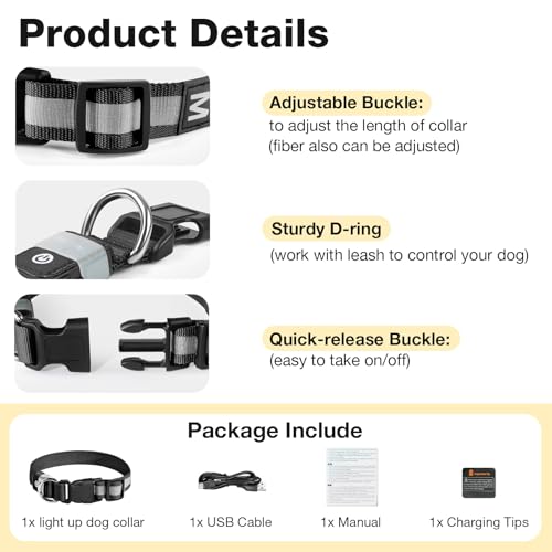 PcEoTllar Leuchthalsband Hund, Leuchtendes Hundehalsband Aufladbar 7 Farben mit 9 Leuchtmodi, LED Halsband für Hunde Wasserdicht, Leuchthalsband für Kleine Mittlere Große Hunde, Schwarz-M