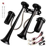Air Horn for truck horn kit, ultra loud dB. The Air horn with two 120 PSI Air compressor is suitable for pickup/motorhome/SUV/truck/train 12V 150db and other vehicles ((2 speakers with button))