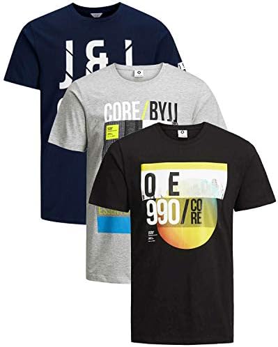 JACK & JONES Herren T-Shirt 3er Pack – Print Mix, Rundhals, Regular Fit, 100% Baumwolle