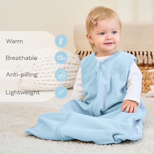 Image of JELLYMONI Fleece Baby Sleep Sack 0-6 Months, 2 Pack 1.5 TOG Baby Wearable Blanket Winter Infant Sleep Sack with 2-Way Zipper, Warm Toddler Sleep Sack
