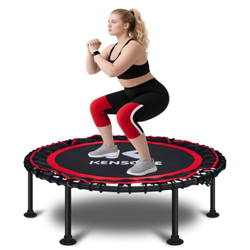 K KENSONE 40 Foldable Rebounder Trampoline for Adults with Bungee 450 LBS Quiet Indoor Mini Trampoline for Adults Fitness Gym Workout Home Exercise Red