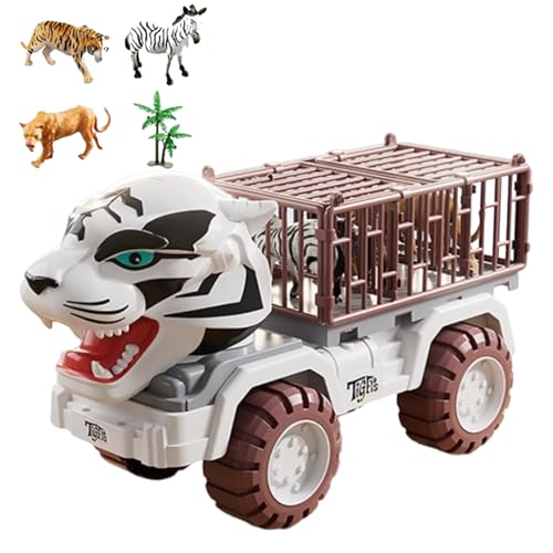Animal Toy Truck Vehículo - Coche de Transporte de Tigre Inercial, Transportador de la Selva Retracción | Juego de Juguetes de Coche Safari para Aula, De Transporte Estilo Prisión con Ruedas