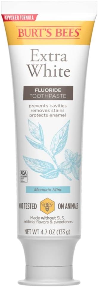 Burt’s Bees Toothpaste with Fluoride, Extra White, Mountain Mint, 4.7 oz