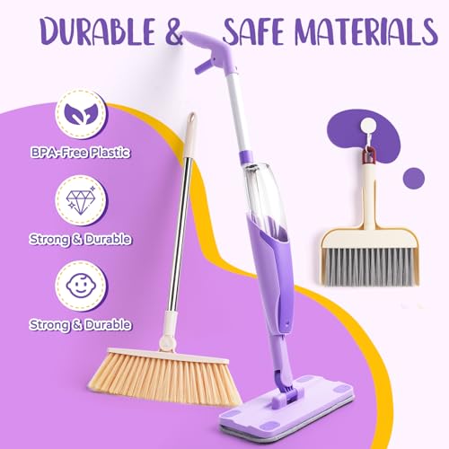 Kids Cleaning Toy Set,Purple Mini Spray Mop Montessori Toys Pretend Play Cleaning Tool for Toddlers with Spray Mop & Kids Broom Dustpan Set Cleaning Toys Gift for Toddlers Girls Boys Age 3+ by Yeeammk - Image 5