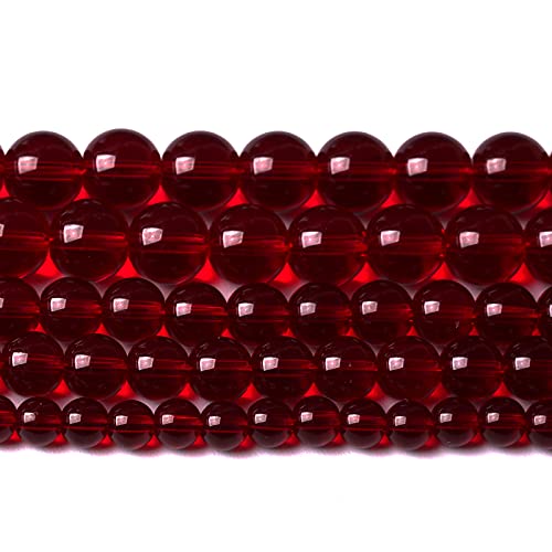 Smooth Garnet Red Glass Crystal Round Loose BeadsFor Jewelry Making DIY Bracelet Necklace Accessories 6mm 68pcs 15 Strand(Garnet Red Glass 6mm)