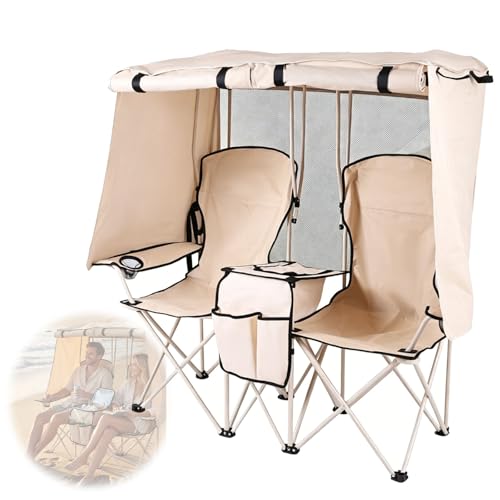 Chaise de plage double pliante avec porte-gobelets pour l'extérieur