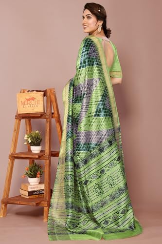 Image of MIRCHI FASHION Women Saree Cotton Silk Batik Block Printed | Breathable Office Wear and Regular Use Sari with Blouse Piece