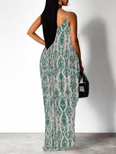 Image of SUZONANA Women's Plus Size Summer Dresses Spaghetti Print Midi Dresses Long Loose Sundresses