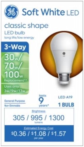 93130562 LED 3-Way Light Bulb, A19 Medium Base, Soft White, 3/9/13 Watt - Quanti