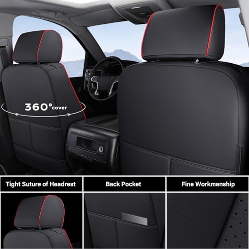 Image of Coverado Chevy Silverado Seat Covers, Faux Leather Seat Covers Fit for Chevy Silverado GMC Sierra 2007-2025 1500, 2015-2025 2500HD 3500HD Crew Double Extended Cab (Front, Red)