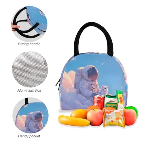 Backpack Lunch Bag Set Astronaut on Cloud Print, Big Storage Travel Backpacks with Insulated Lunch Box for Office Hiking Picnic4