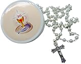 Girls' First Holy Communion Rosary Set White Bead Rosary in a Plastic Case