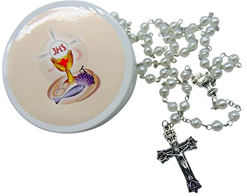 Girls' First Holy Communion Rosary Set White Bead Rosary In A Plastic Case #TOP7