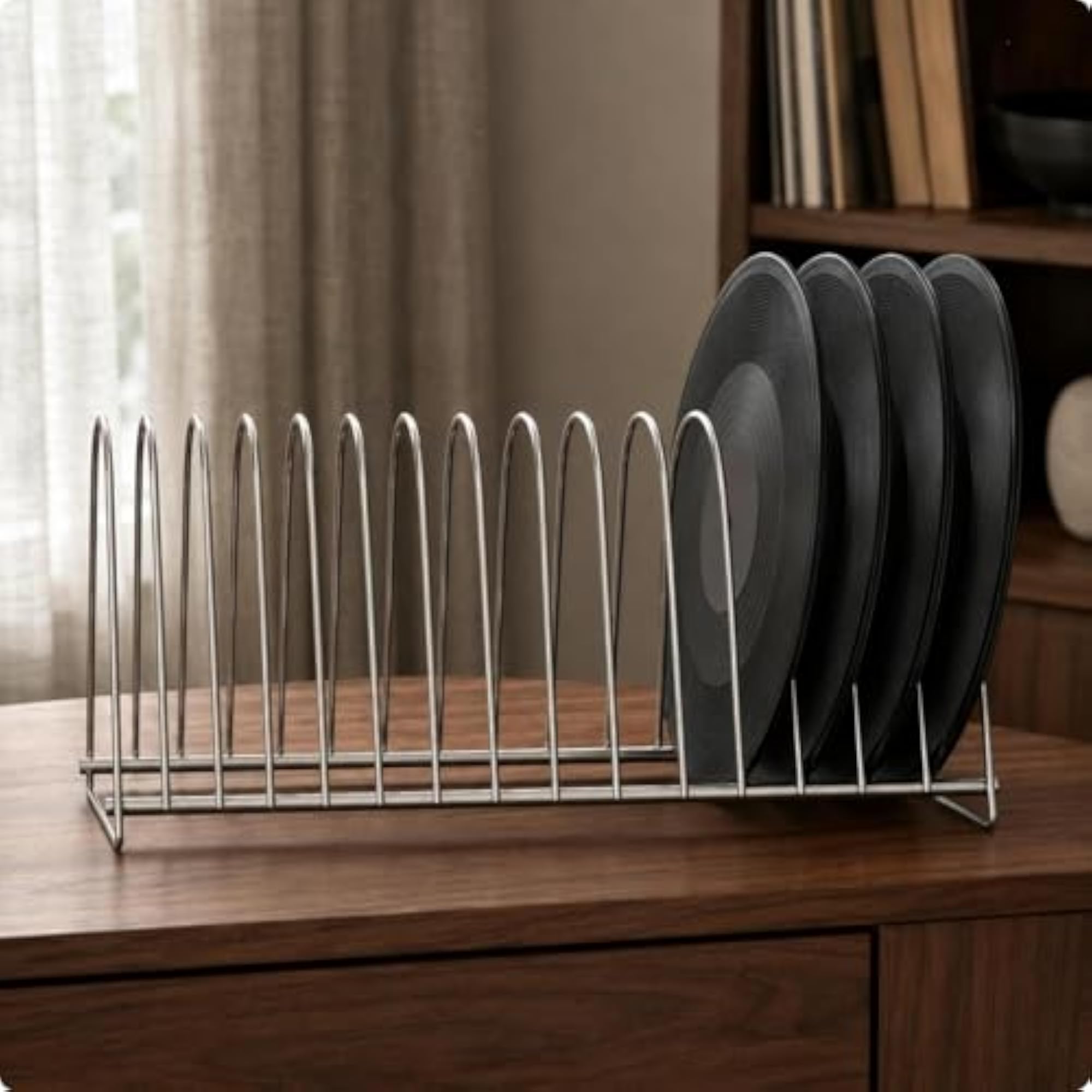 Desktop Media Storage Rack Stainless Steel Metal Record Storage