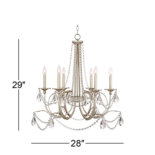 Regency Hill Strand Silver Leaf Chandelier Lighting 28" Wide Rustic Beaded Crystal Candle 6-Light Fixture For Dining Room House Foyer Entryway Kitchen Bedroom Living Room High Ceilings #TOP3