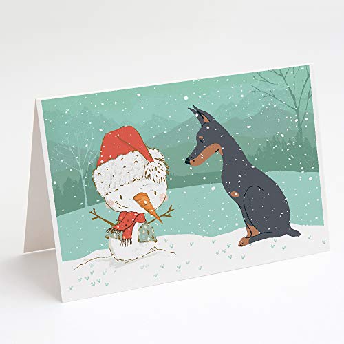 Caroline's Treasures CK2038GCA7P Doberman and Snowman Christmas Greeting Cards and Envelopes Pack of 8 Blank Cards with Envelopes Whimsical A7 Size 5x7 Blank Note Cards