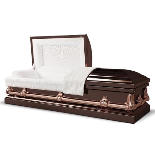 Titan Casket Elegant Orion Series Handcrafted Steel Casket with Luxurious Bronze Finish & Rosetan Crepe Interior, Reinforced Handles, Adjustable Bed with Gasketed Sealer